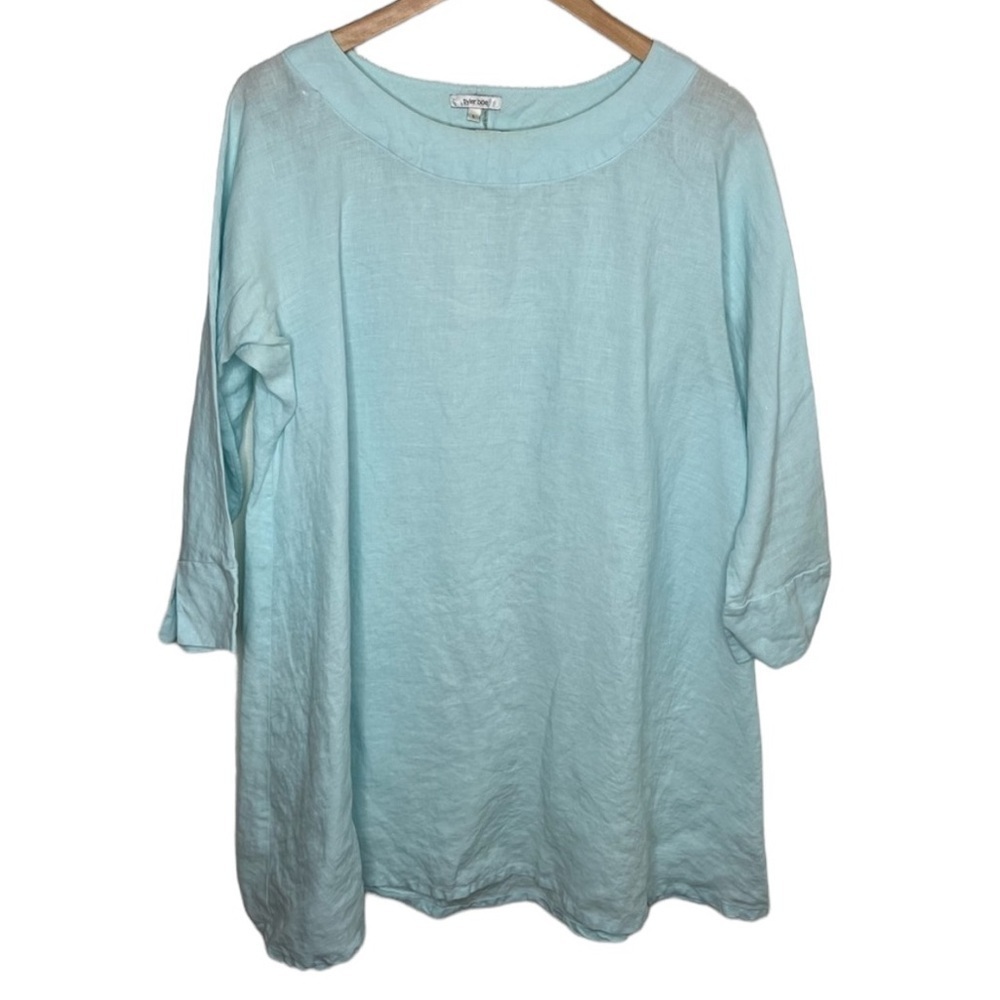 Tyler Boe Light Blue 3/4 Sleeve Linen Boat Neck Tunic Women Size L BLEMISH
